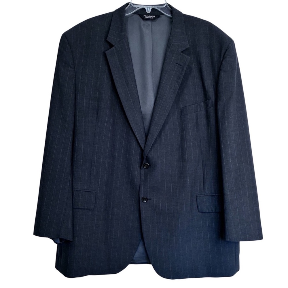 Jos. A. Bank Wool Blazer Mens 50R Subtle Gray Stripe Two Button Single Breasted